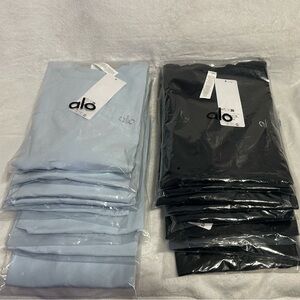 ALO Yoga Cream and Light Blue Tees